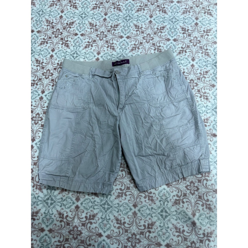 Gloria Vanderbilt Amanda Gray Shorts Womens 18 Elastic Waist Embroidered Pockets